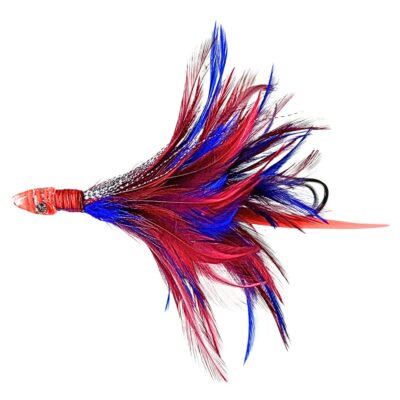 señuelo pesca blood azul y rojo cabeza espiral roja
