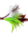 señuelo para pesca a currican grandes tunidos con cabeza de cristal transparente y plumas naturales rojas verdes y blancas, anzuelo doble.