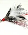 señuelo de pesca con cabeza de cristal y plumas naturales en color negro y blanco, para pescar atunes, bacoretas, marlin, grandes peces