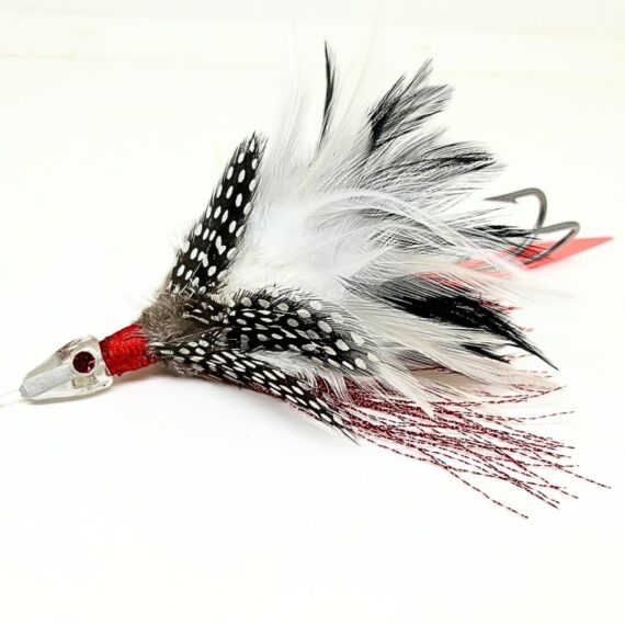 señuelo de pesca con cabeza de cristal y plumas naturales en color negro y blanco, para pescar atunes, bacoretas, marlin, grandes peces