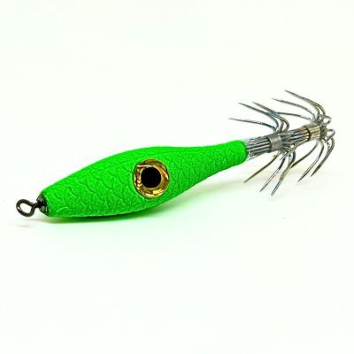 señuelo de pesca para calamar, sepia y pulpo evil squid - garrapata calamar -color verde fluor, con potera alta calidad - señuelos crystal·bait en Sergio Burillo tienda