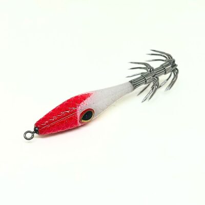 Señuelo garrapata para pesca de calamar, sepia y pulpo – Señuelo blanco con cabeza roja y potera resistente