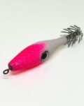 Garrapata para pesca de calamar, sepia y pulpo – Señuelo Evil Squid cabeza rosa fluor y cuerpo blanco y potera resistente, medida 6,5 cm