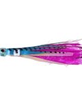 señuelo de pesca con cabeza de cristal en color azul, pulpito azul y rafia lila, señuelo Crystal bait para la pesca del bonito del norte