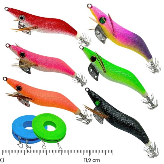 pack 6 jibioneras crystalegi pesca de sepia TAMAÑO L con 2 bajos fluorocarbono de regalo