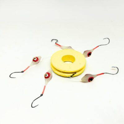 5 señuelos de pesca para especies de fondo, con un anzuelo simple y con un bajo de pesca, con gran ojo central rojo