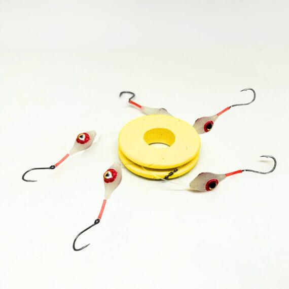 5 señuelos de pesca para especies de fondo, con un anzuelo simple y con un bajo de pesca, con gran ojo central rojo