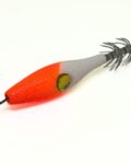 Garrapata para pesca de calamar, sepia y pulpo – Señuelo Evil Squid cabeza naranja fluor y cuerpo blanco y potera resistente, medida 6,5 cm