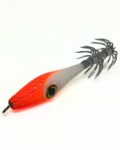 Garrapata para pesca de calamar, sepia y pulpo – Señuelo Evil Squid cabeza naranja fluor y cuerpo blanco y potera resistente, medida 6,5 cm