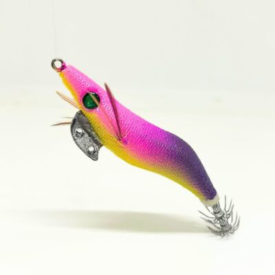 señuelo para pescar calamares y sepias desde costa o embarcacion de color cabeza rosa y lila y potera doble. Jibionera para sepia