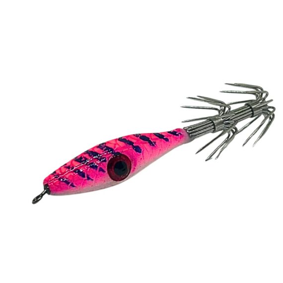 señuelo pesca calamar evil squid rosa rayas lilas