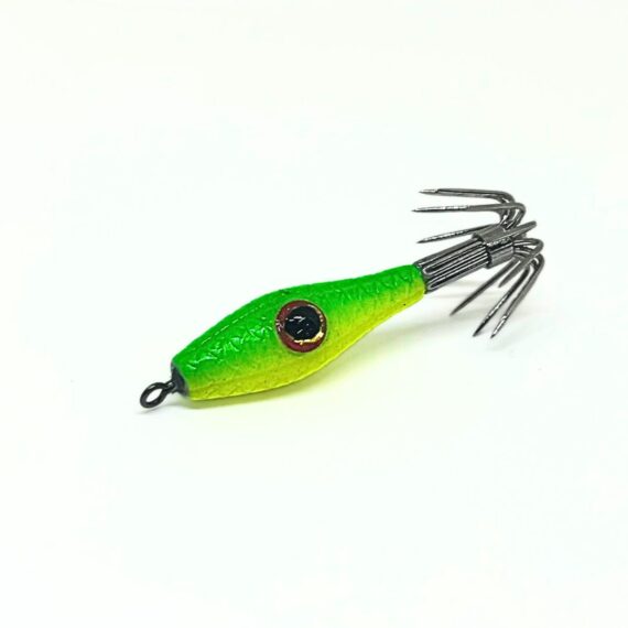 señuelo de pesca para chipirones, calamares, sepias y pulpos, garrapatas calamar, color amarillo y verde fluor